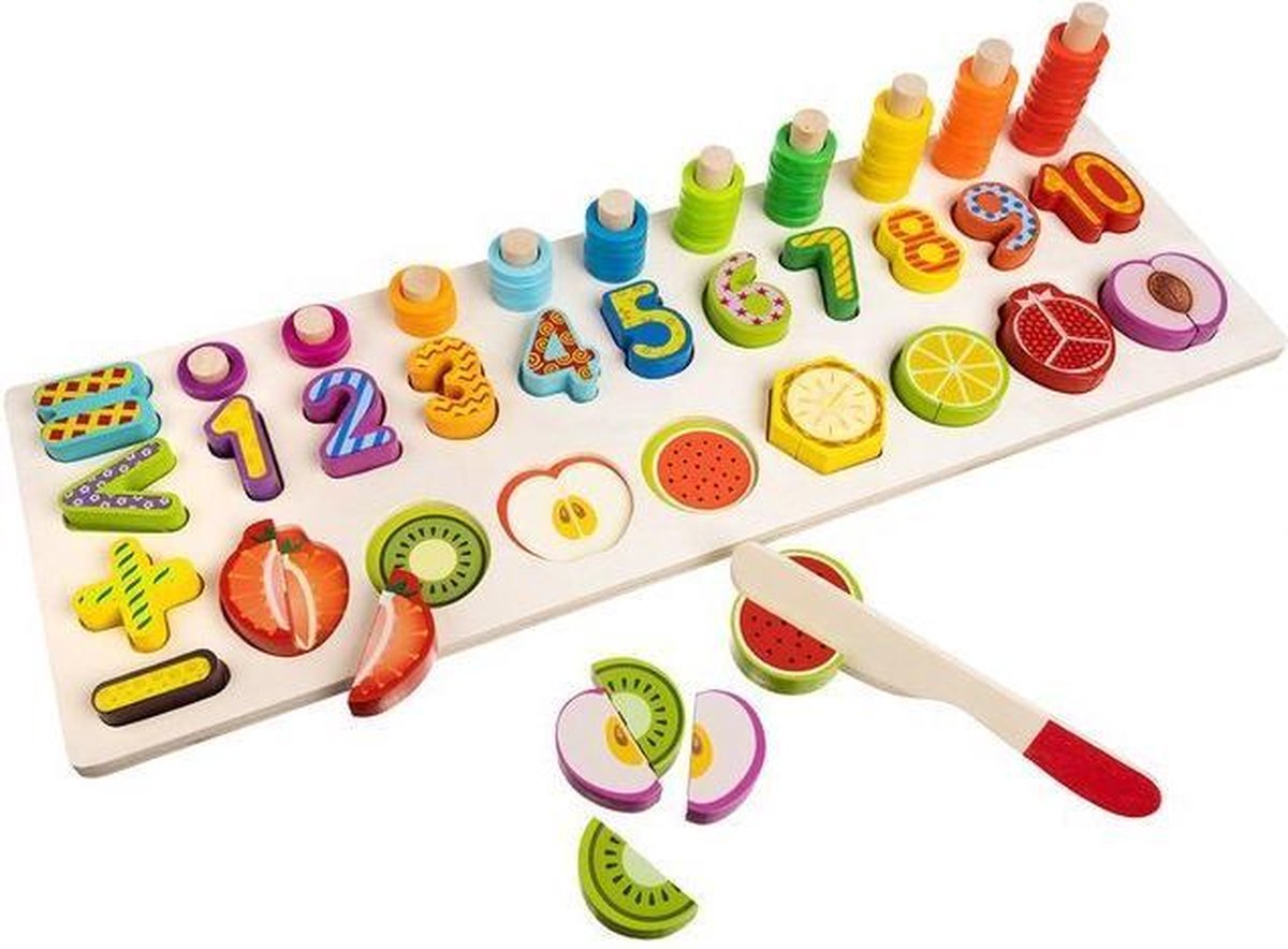 ZaCia Mathe-Puzzle – Zahlen – Formpuzzle – Farben – Zählen – Stapeln –  Montessori-Lernspielzeug – Holzspielzeug – langlebig