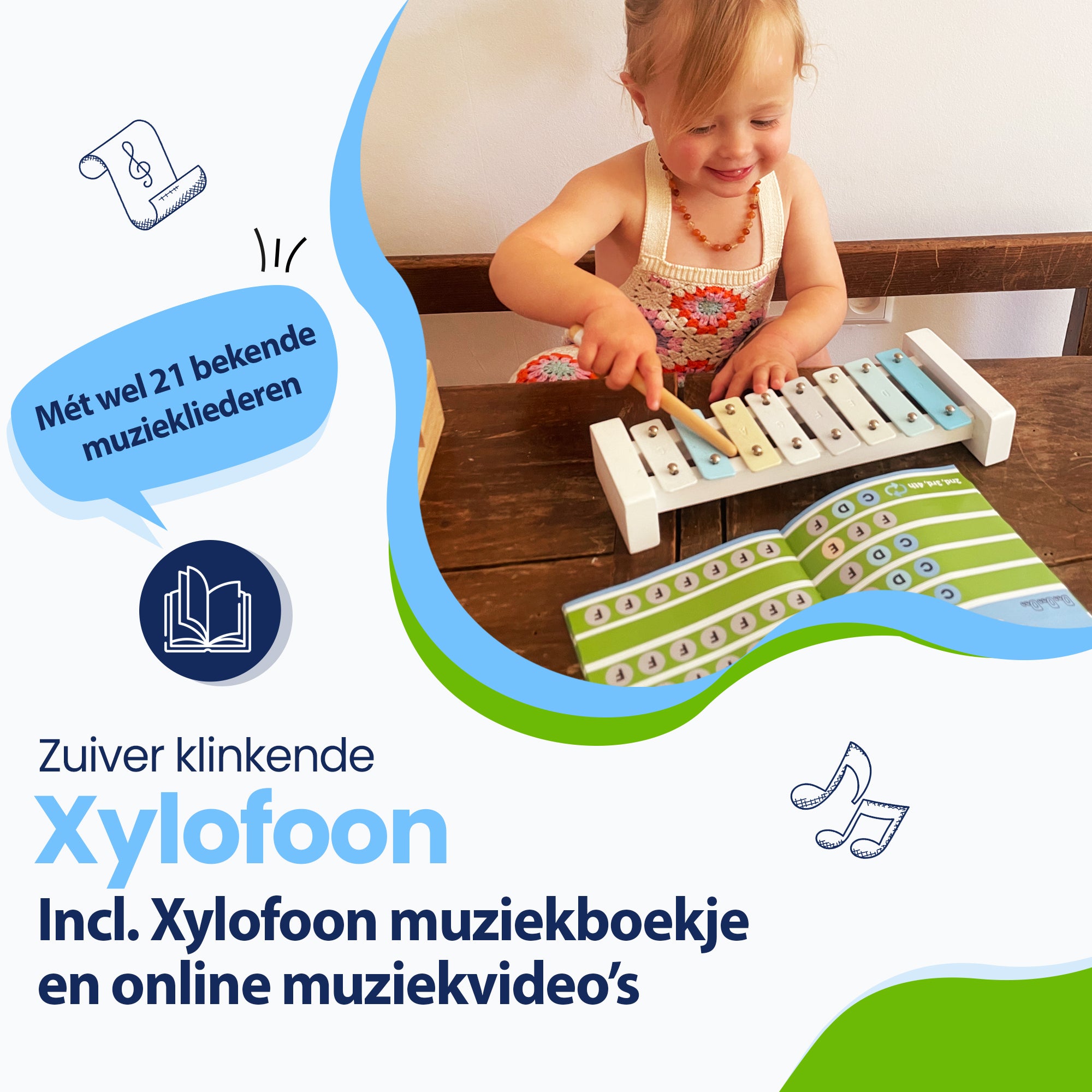 Met wel 21 bekende muziekliederen! Zuiver klinkende Xylofoon - incl. Xylofoon muziekboekje en online muziekvideo's