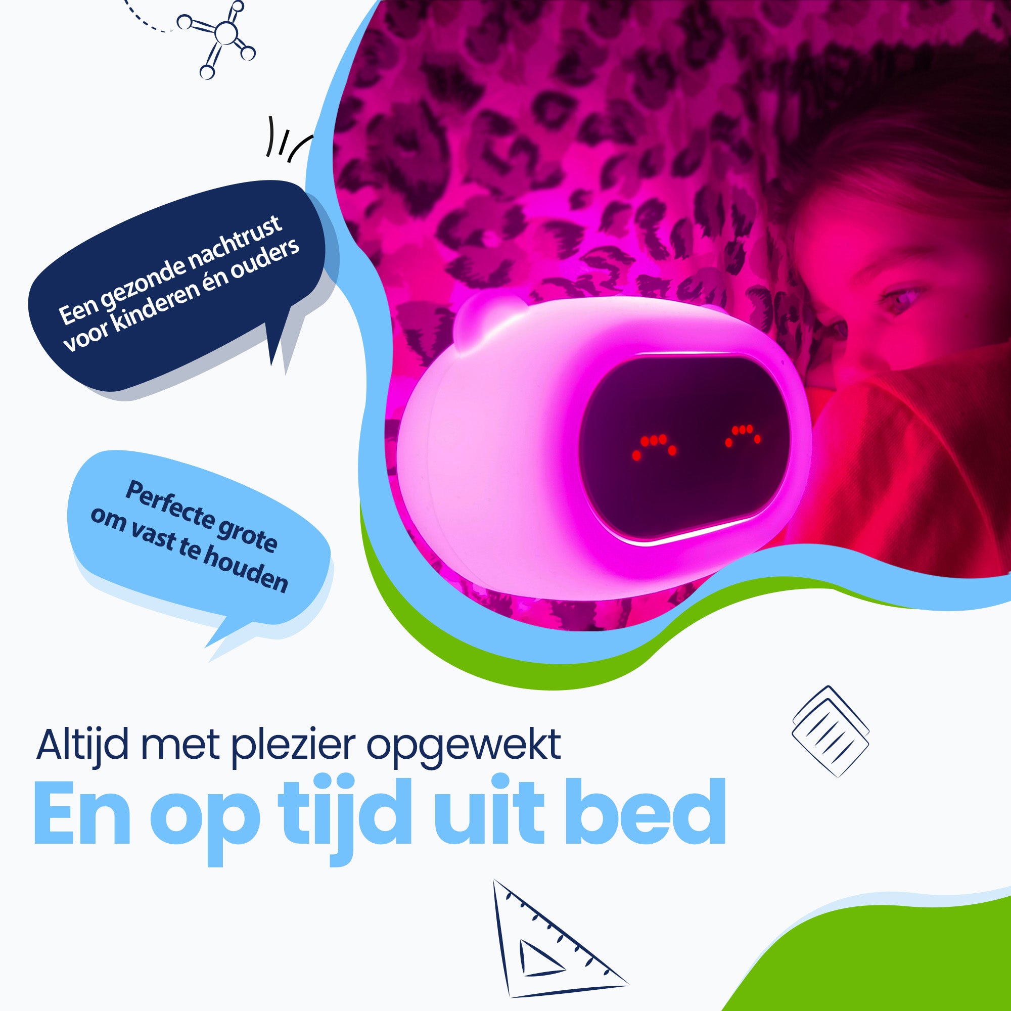 Een gezonde nachtrust voor kinderen en ouders - perfecte grote om vast te houden - altijd met plezier opgewekt en op tijd uit bed