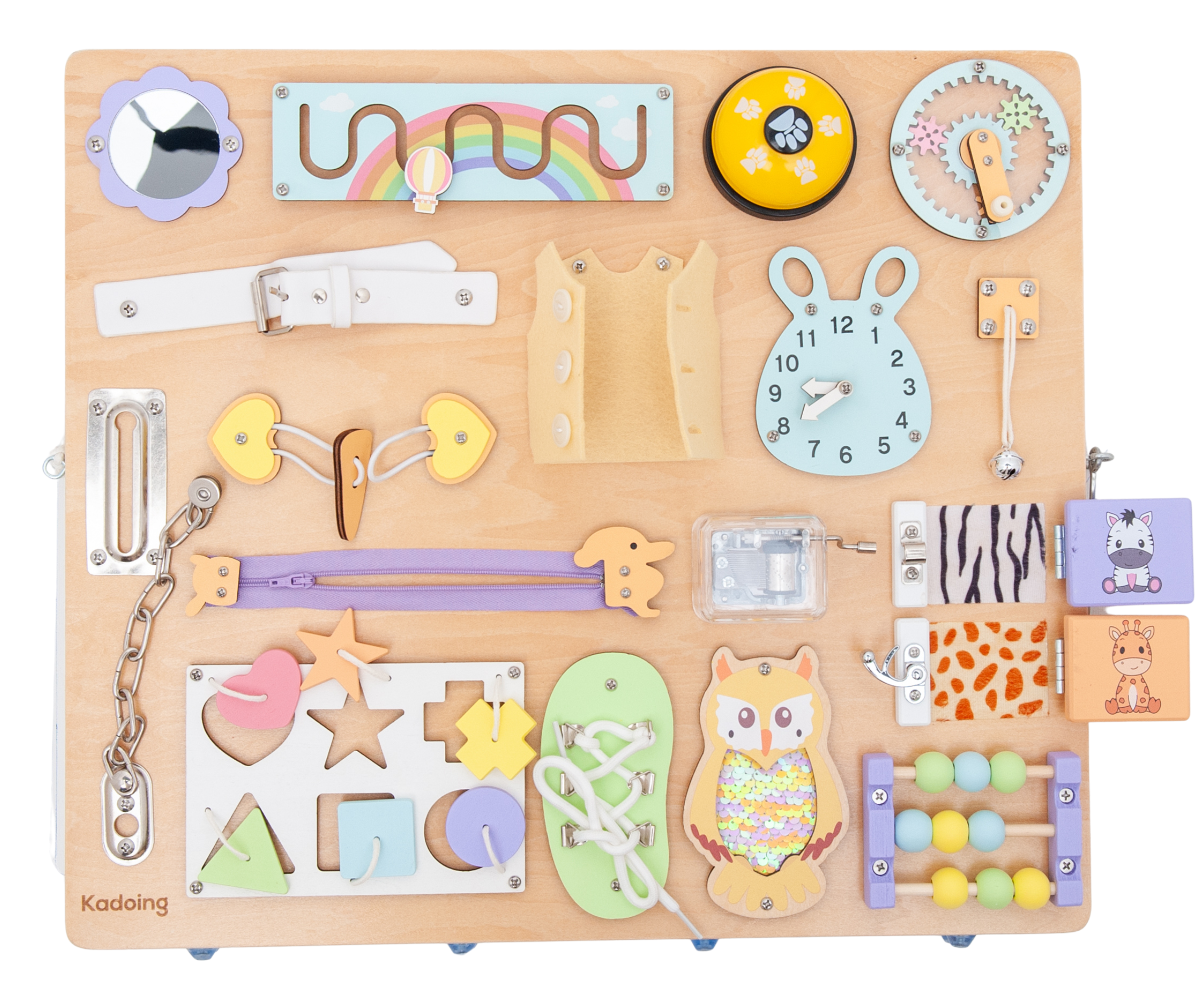 Kadoing® Montessori Activiteitenbord - Dubbel XL Houten Busy Board met Krijtbord & 18 Educatieve Speelelementen