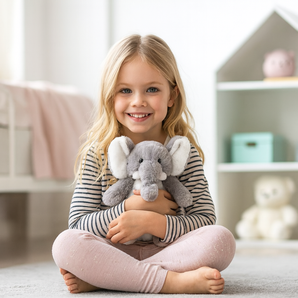 Lief meisje met haar schattige knuffel olifant