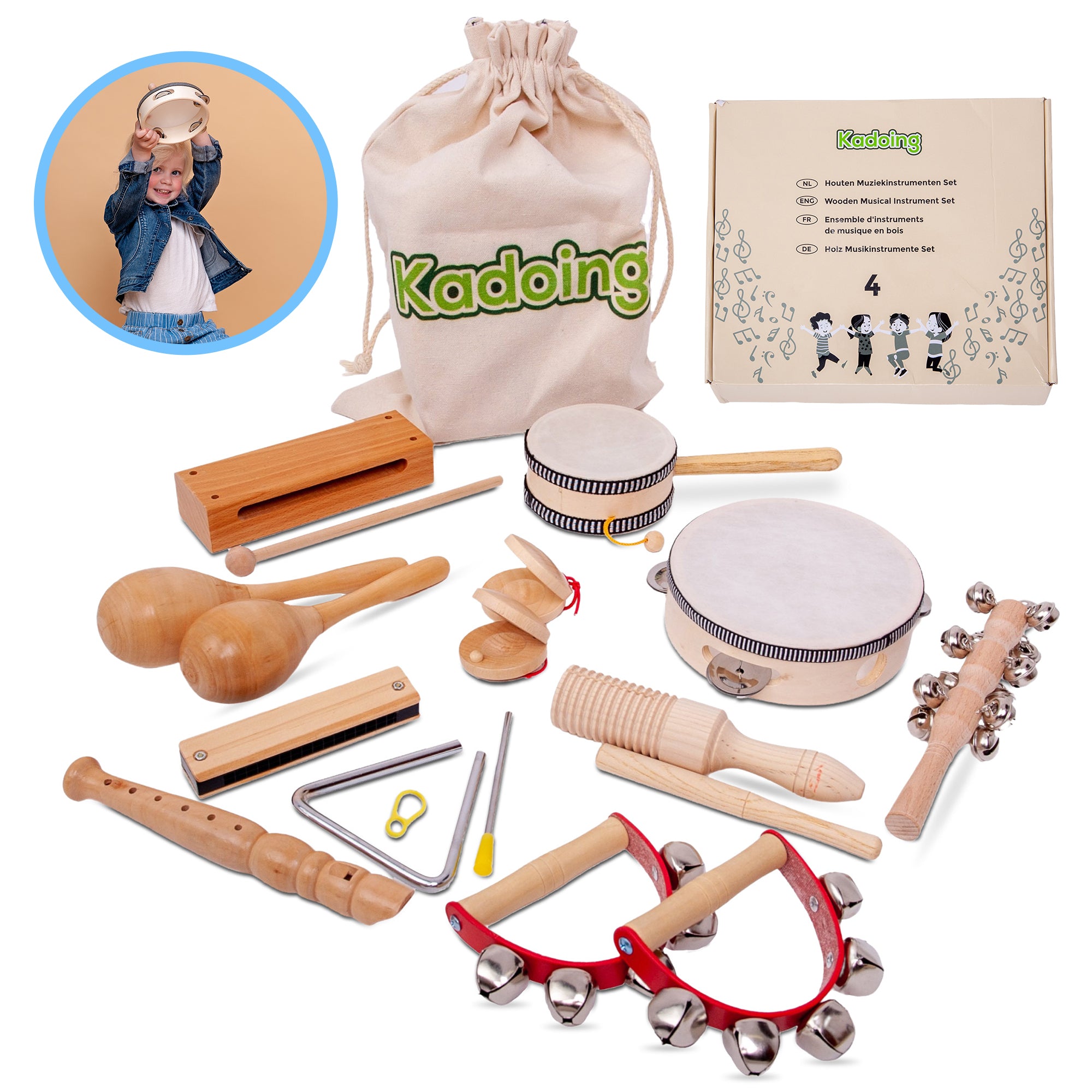 18-Delige Houten Muziekinstrumenten Set van Kadoing - Het kinderspeelgoed bij uitstek