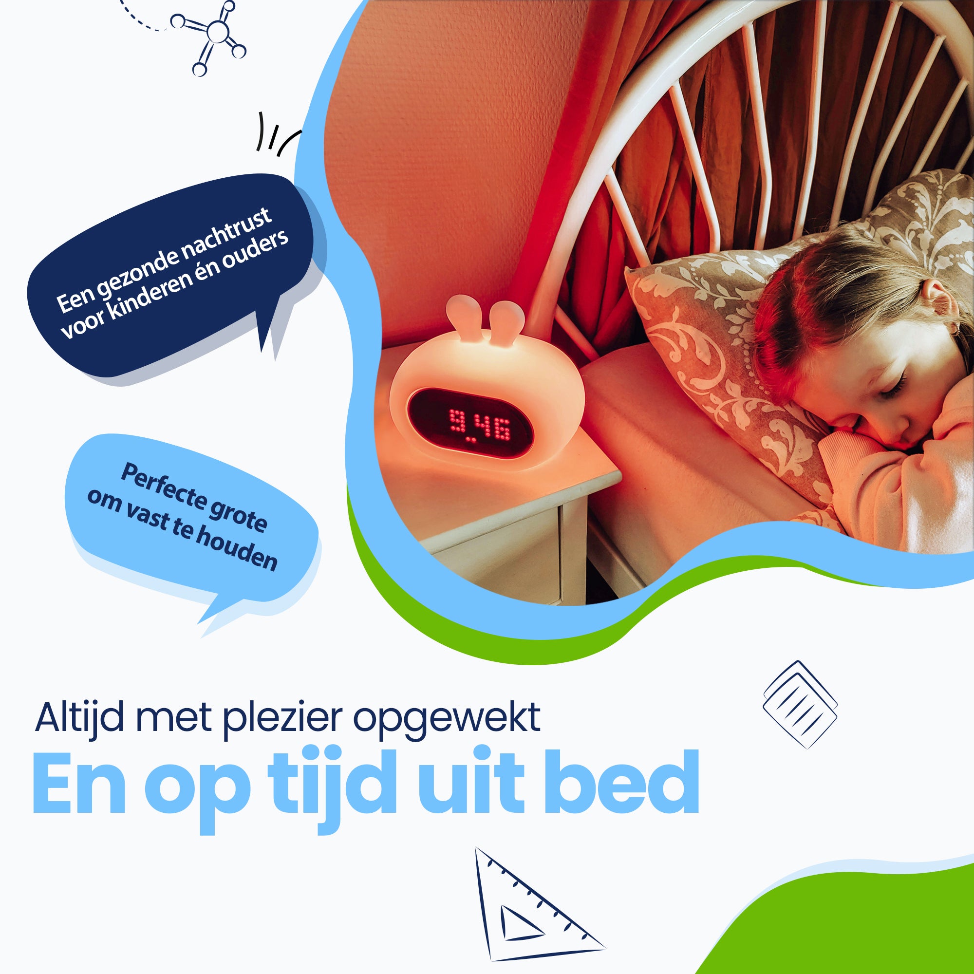 Een gezonde nachtrust voor kinderen en ouders - perfecte grote om vast te houden - altijd met plezier opgewekt en op tijd uit bed