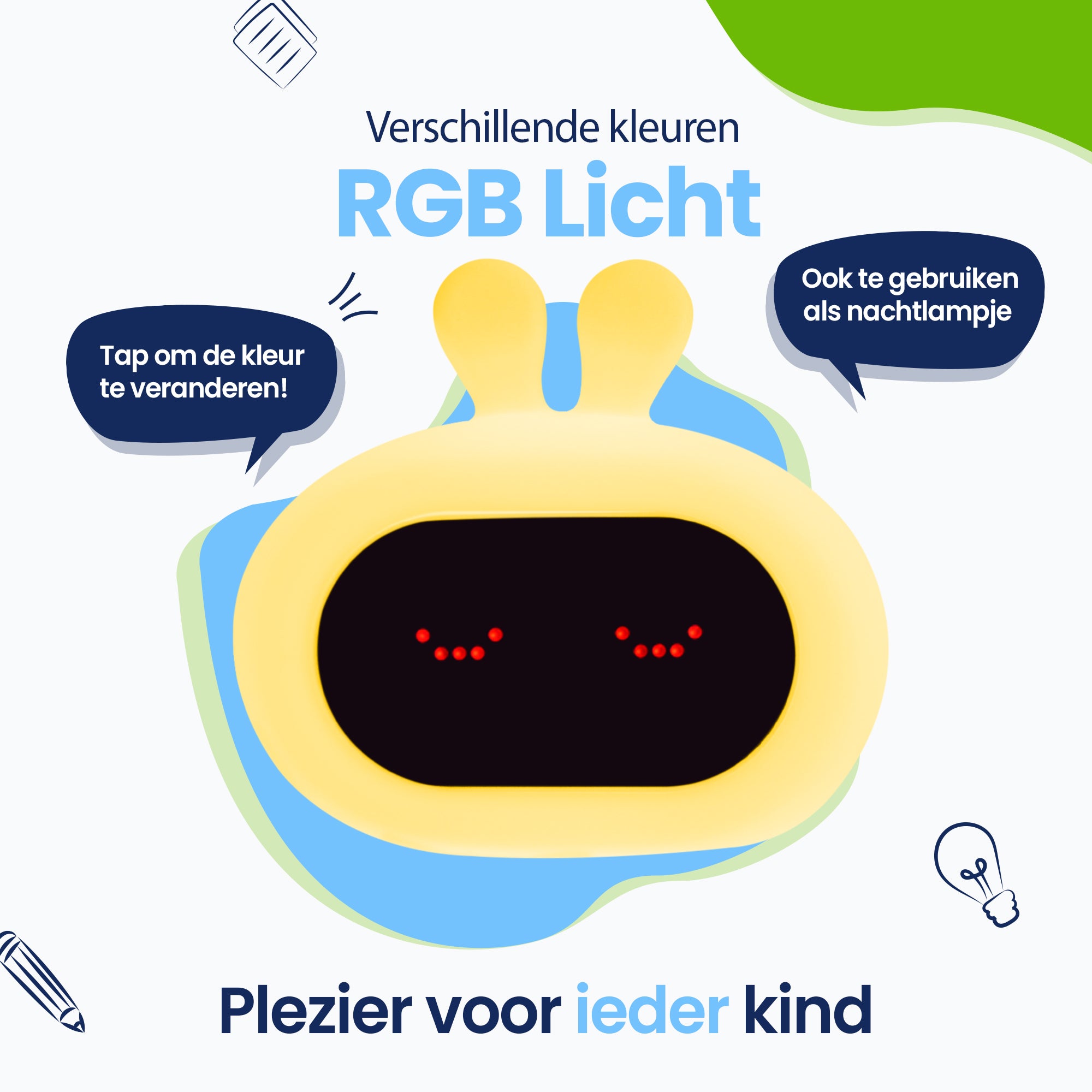 Verschillende kleuren RGB licht - Tap om de kleur te veranderen! Ook te gebruiken als nachtlampje - Plezier voor ieder kind