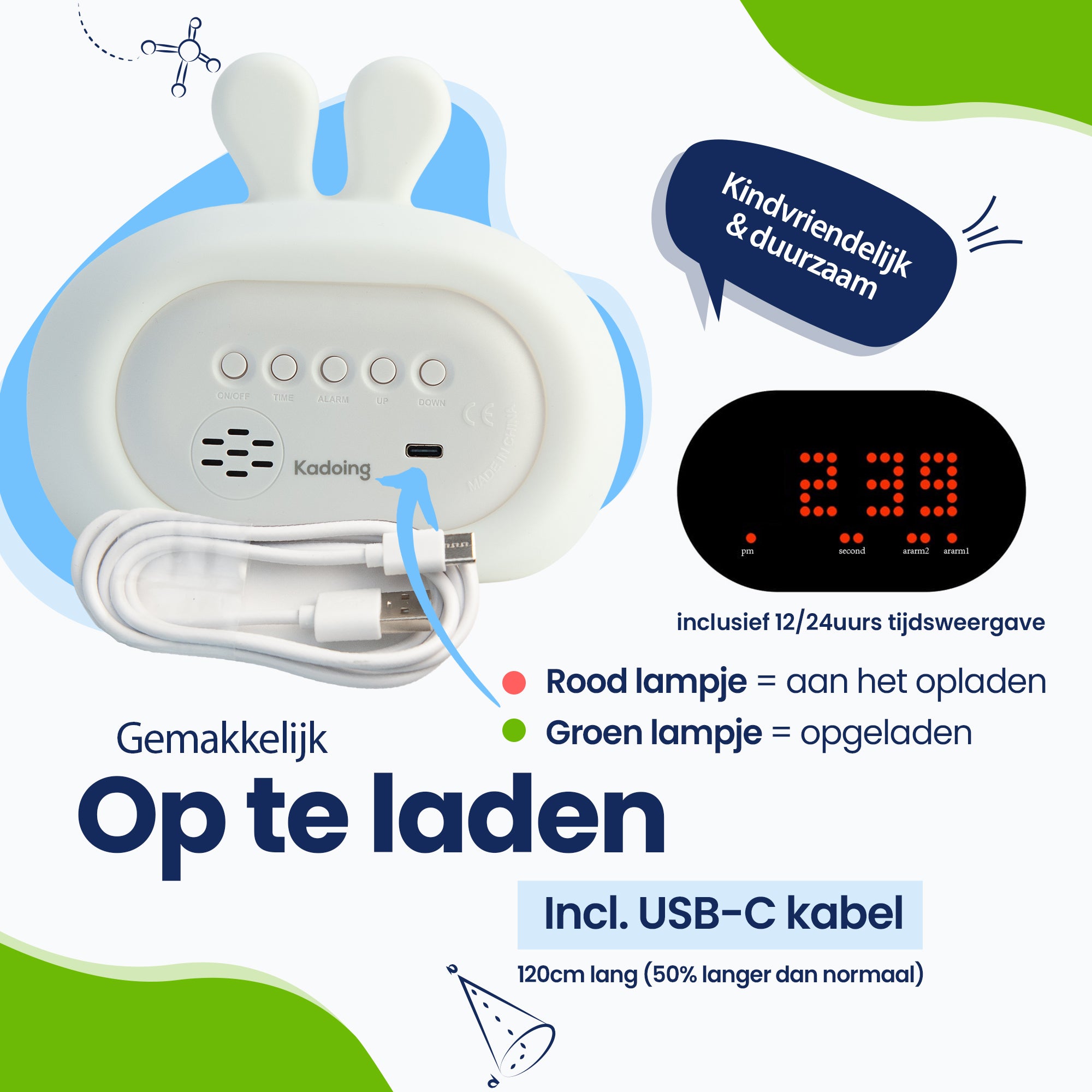 Gemakkelijk op te laden - Incl. USB-C kabel - Kidsproof
