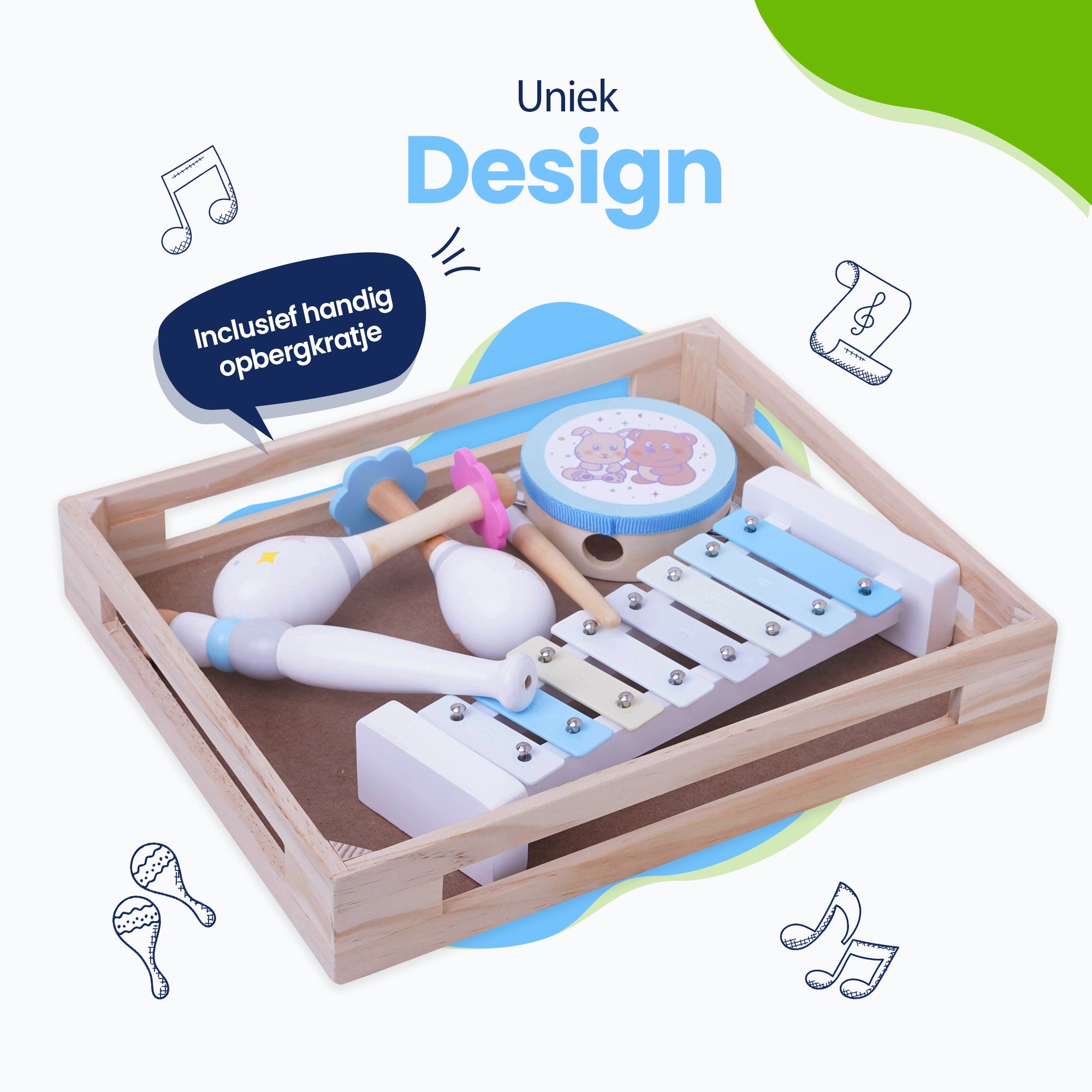 Muziek set voor Kinderen - Uniek Design - Inclusief handig opbergkratje