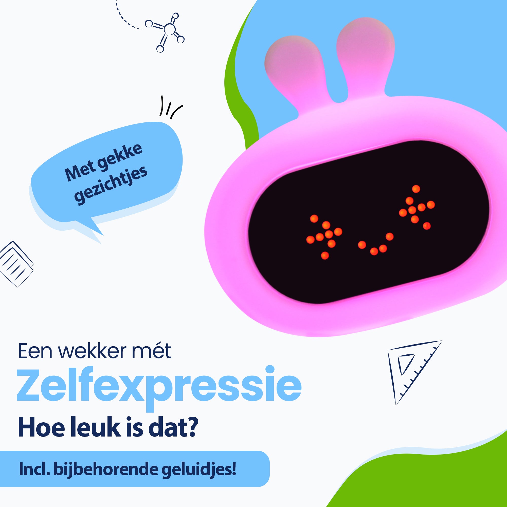 Een Bunny wekker met emojis en gekke geluidjes en verschillende kleuren licht
