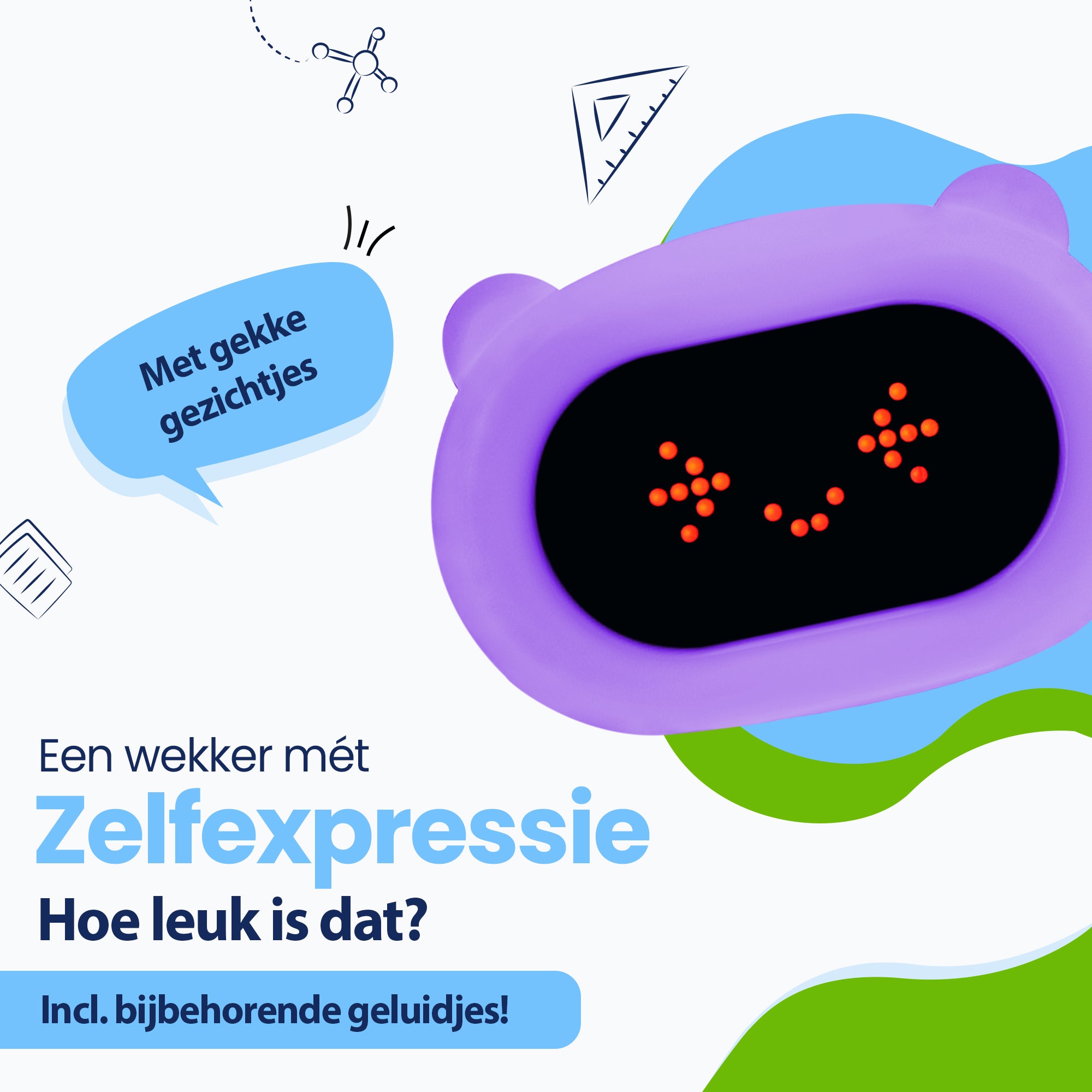 Met gekke gezichtjes. Een Beer wekker mét zelfexpressie, hoe leuk is dat? Incl. bijbehorende geluidjes!