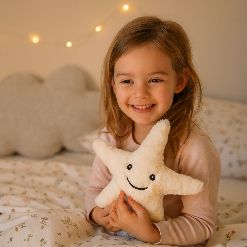 Blij meisje met Zeester knuffel