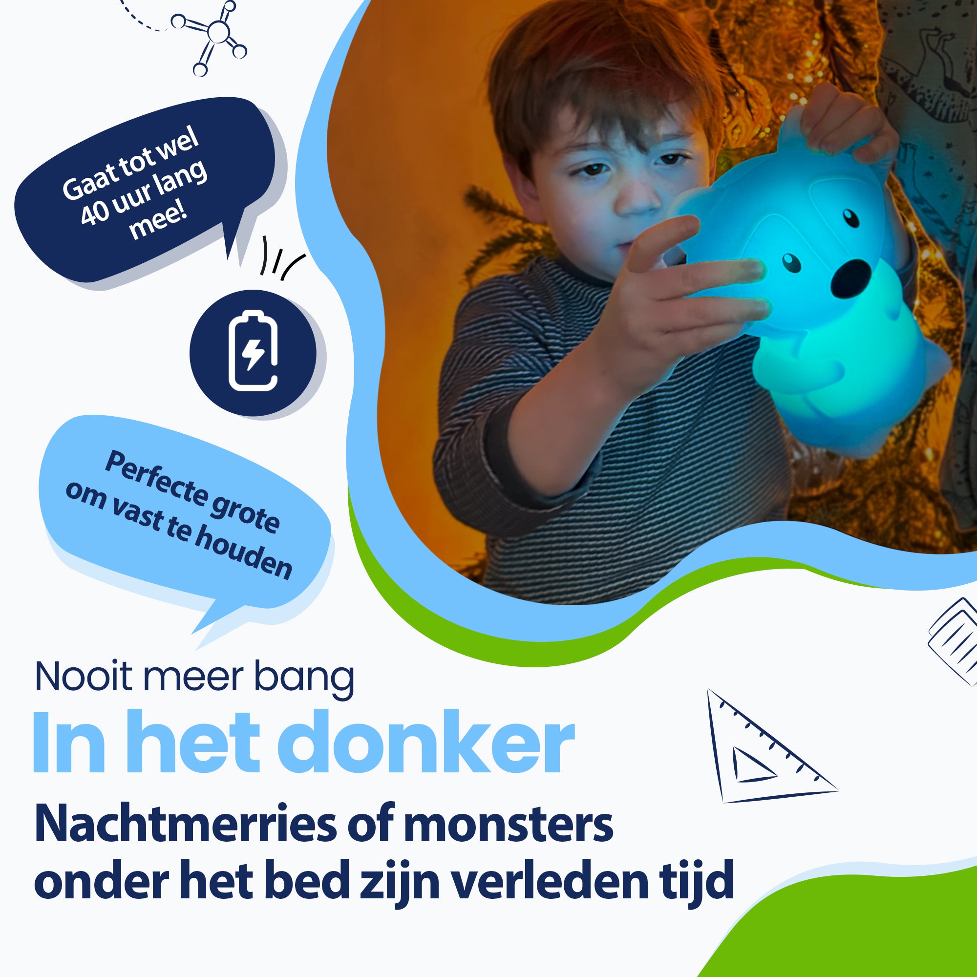 Nooit meer bang in het donker - Nachtmerries of monsters onder het bed zijn verleden tijd - gaat tot wel 40 uur lang mee - Perfecte grote om vast te houden