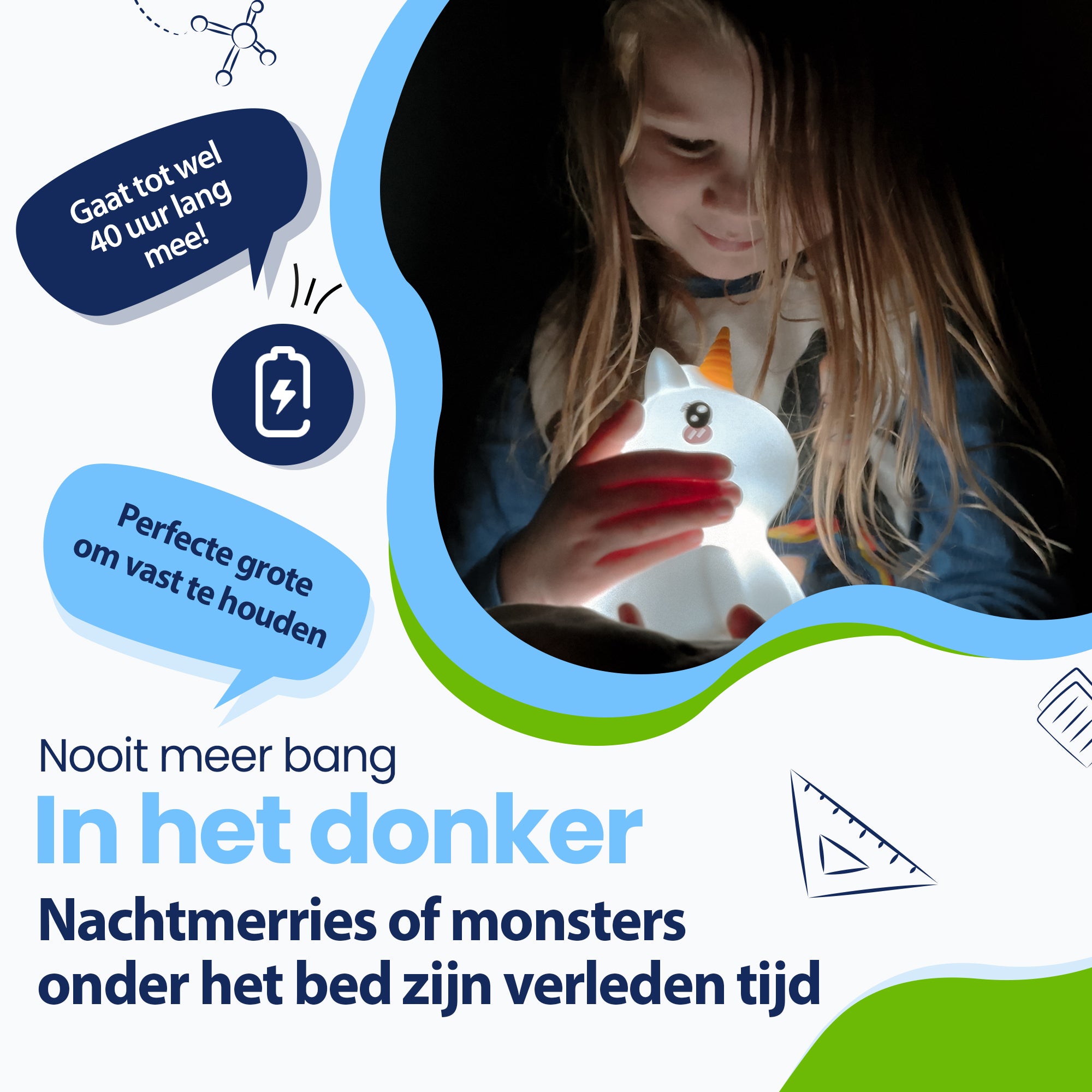 Nooit meer bang in het donker - Nachtmerries of monsters onder het bed zijn verleden tijd - gaat tot wel 40 uur lang mee - Perfecte grote om vast te houden
