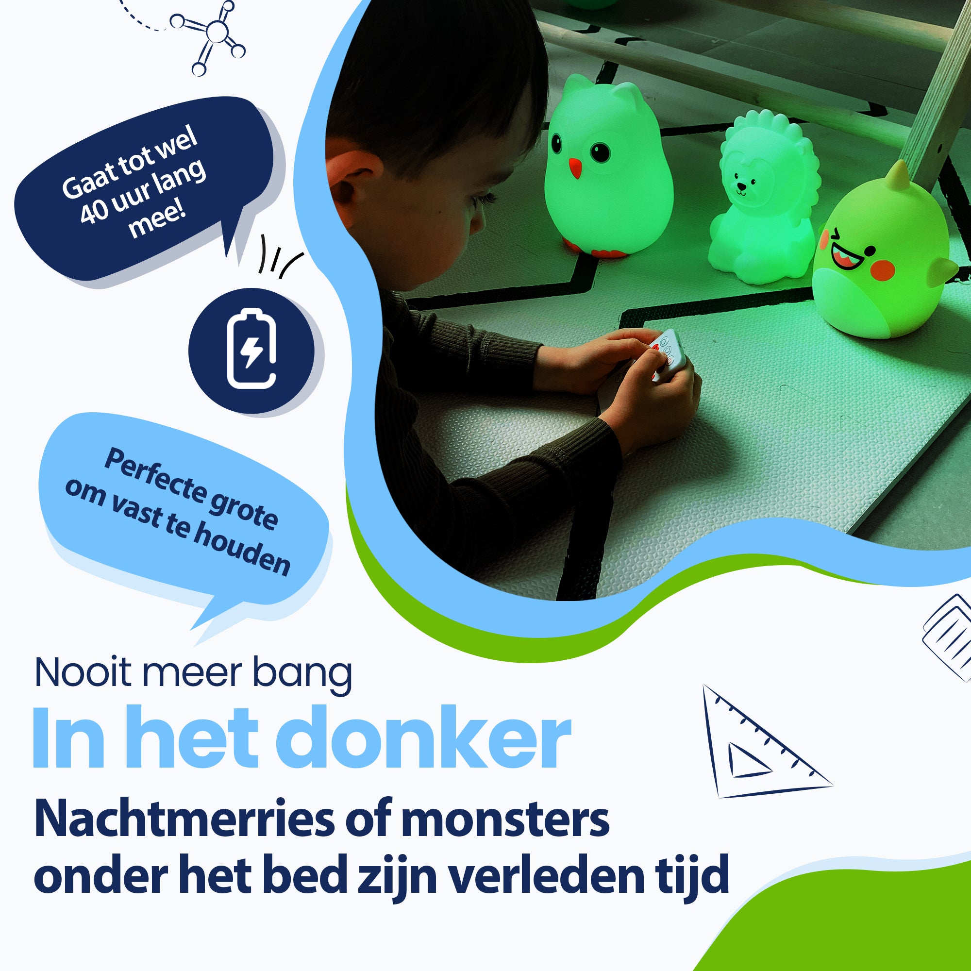 Nooit meer bang in het donker - Nachtmerries of monsters onder het bed zijn verleden tijd - gaat tot wel 40 uur lang mee - Perfecte grote om vast te houden
