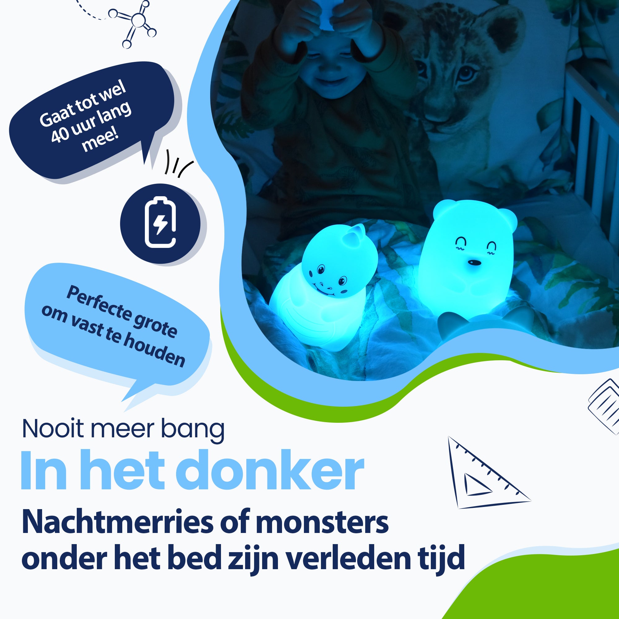 Nooit meer bang in het donker - Nachtmerries of monsters onder het bed zijn verleden tijd - gaat tot wel 40 uur lang mee - Perfecte grote om vast te houden