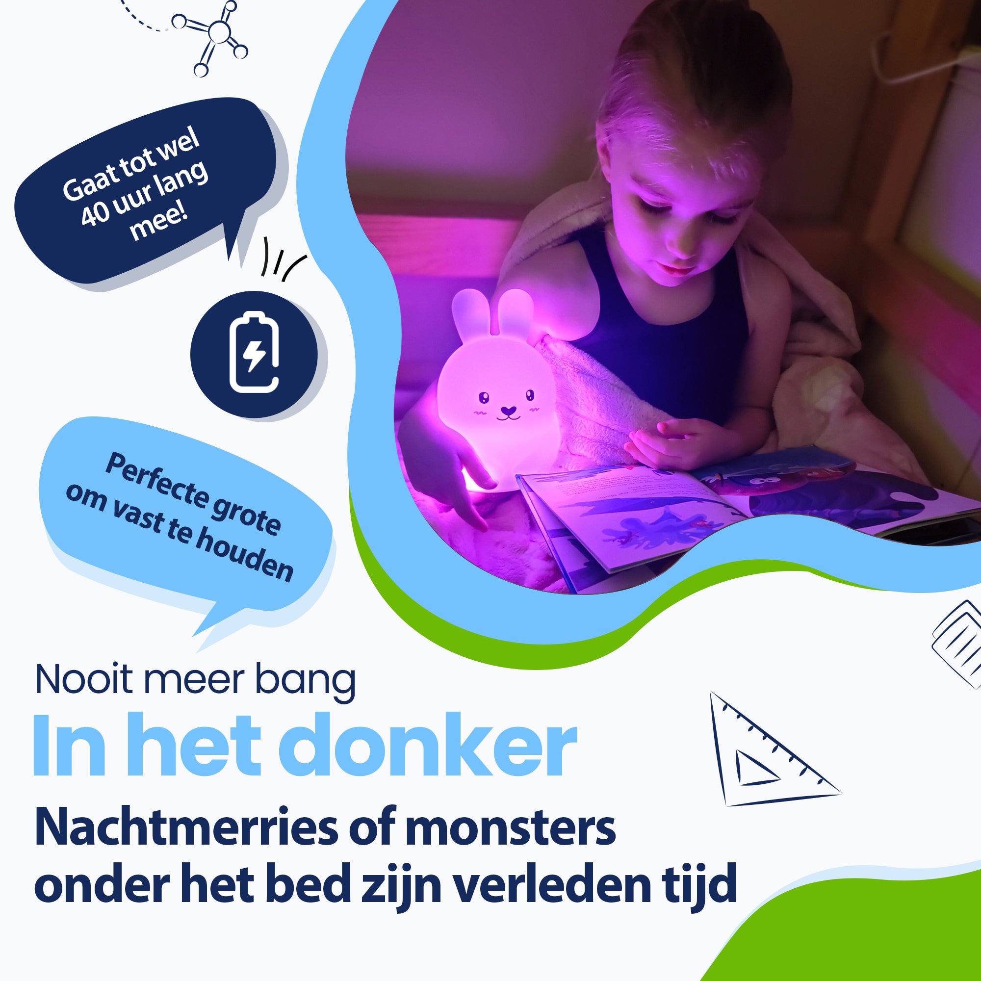 Nooit meer bang in het donker - Nachtmerries of monsters onder het bed zijn verleden tijd - gaat tot wel 40 uur lang mee - Perfecte grote om vast te houden