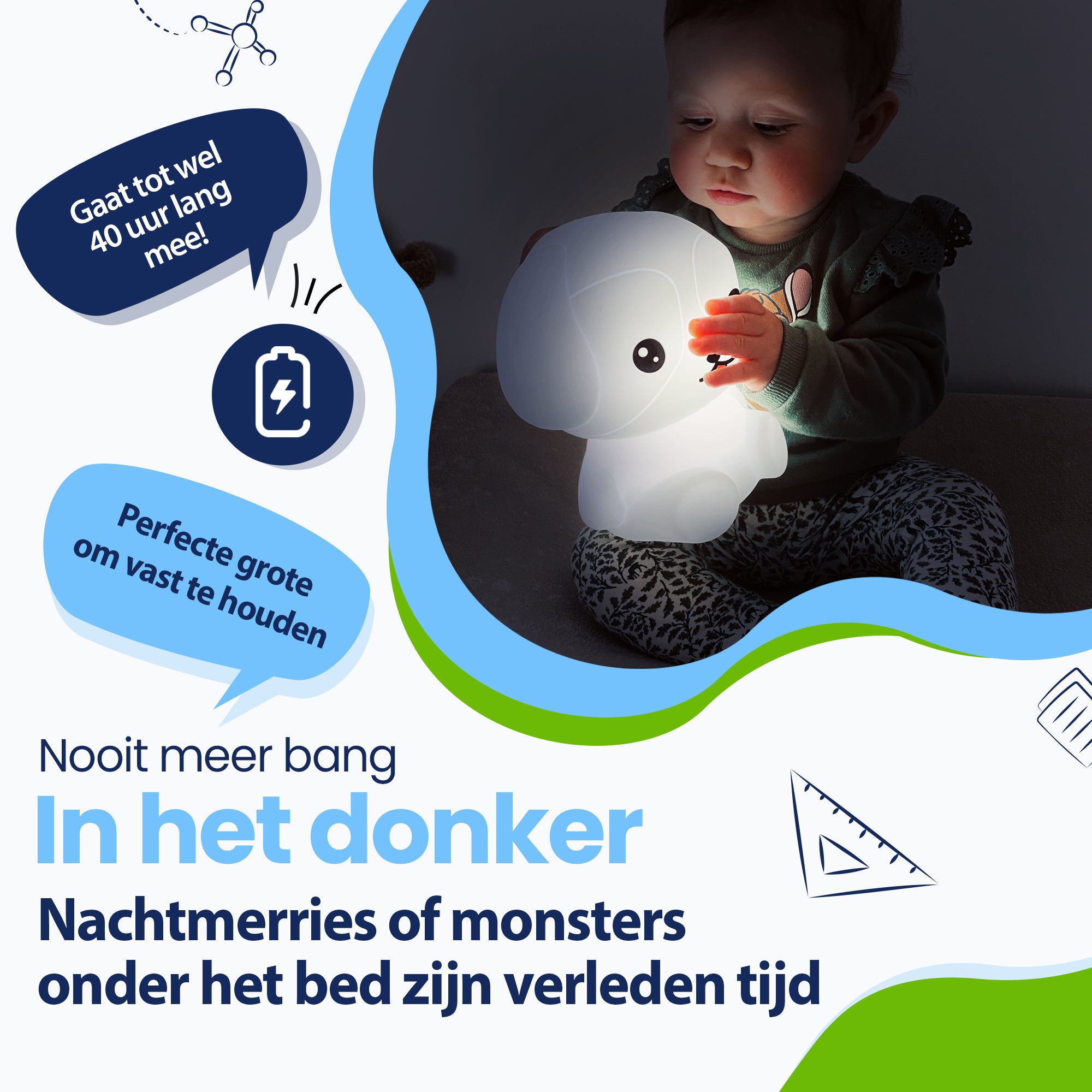 Nooit meer bang in het donker - Nachtmerries of monsters onder het bed zijn verleden tijd - gaat tot wel 40 uur lang mee - Perfecte grote om vast te houden