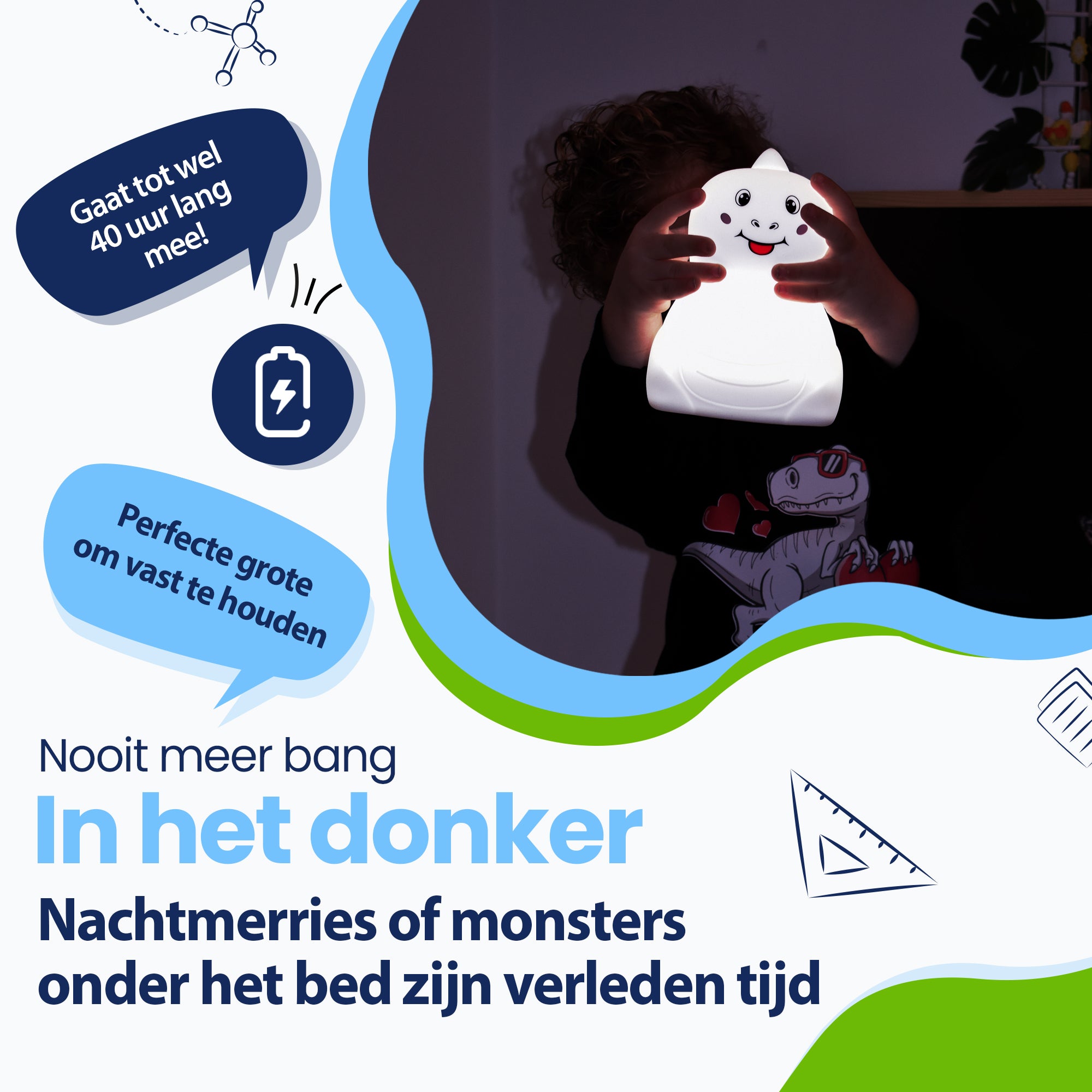 Nooit meer bang in het donker - Nachtmerries of monsters onder het bed zijn verleden tijd - gaat tot wel 40 uur lang mee - Perfecte grote om vast te houden