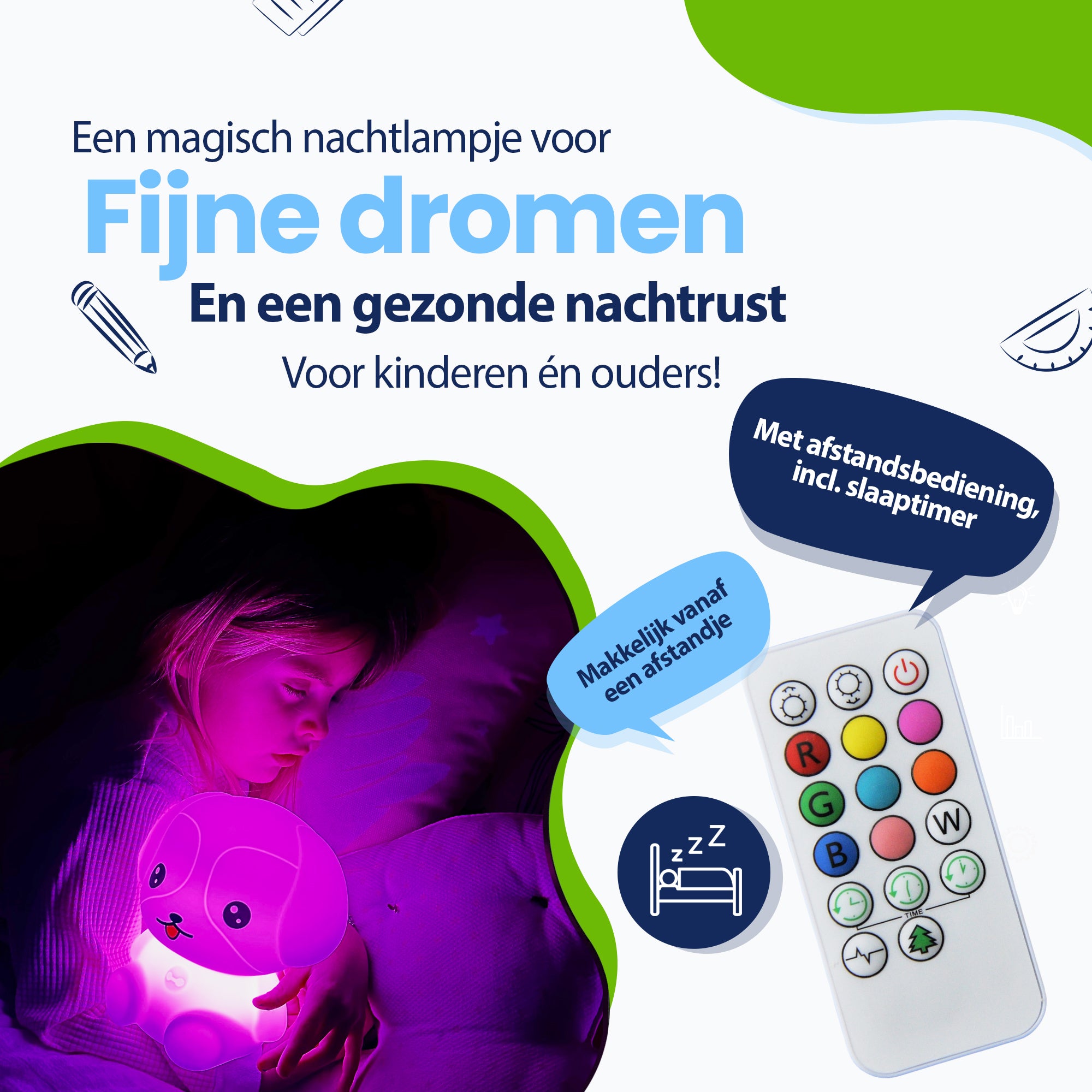 Een magisch nachtlampje voor fijne dromen en een gezonde nachtrust voor kinderen en ouders - met afstandsbediening inclusief slaaptimer - makkelijk vanaf een afstandje