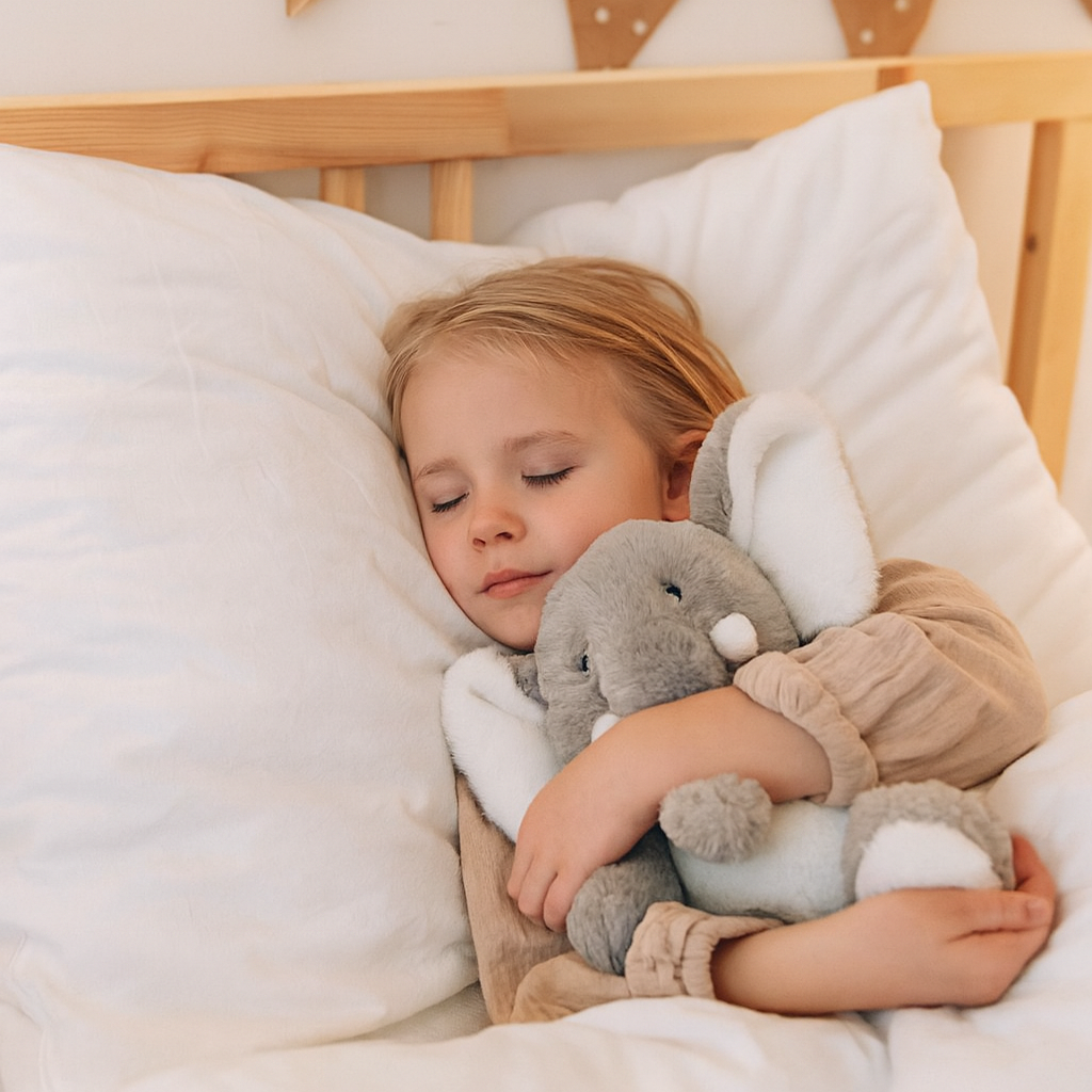 Lief meisje slaapt met haar olifant