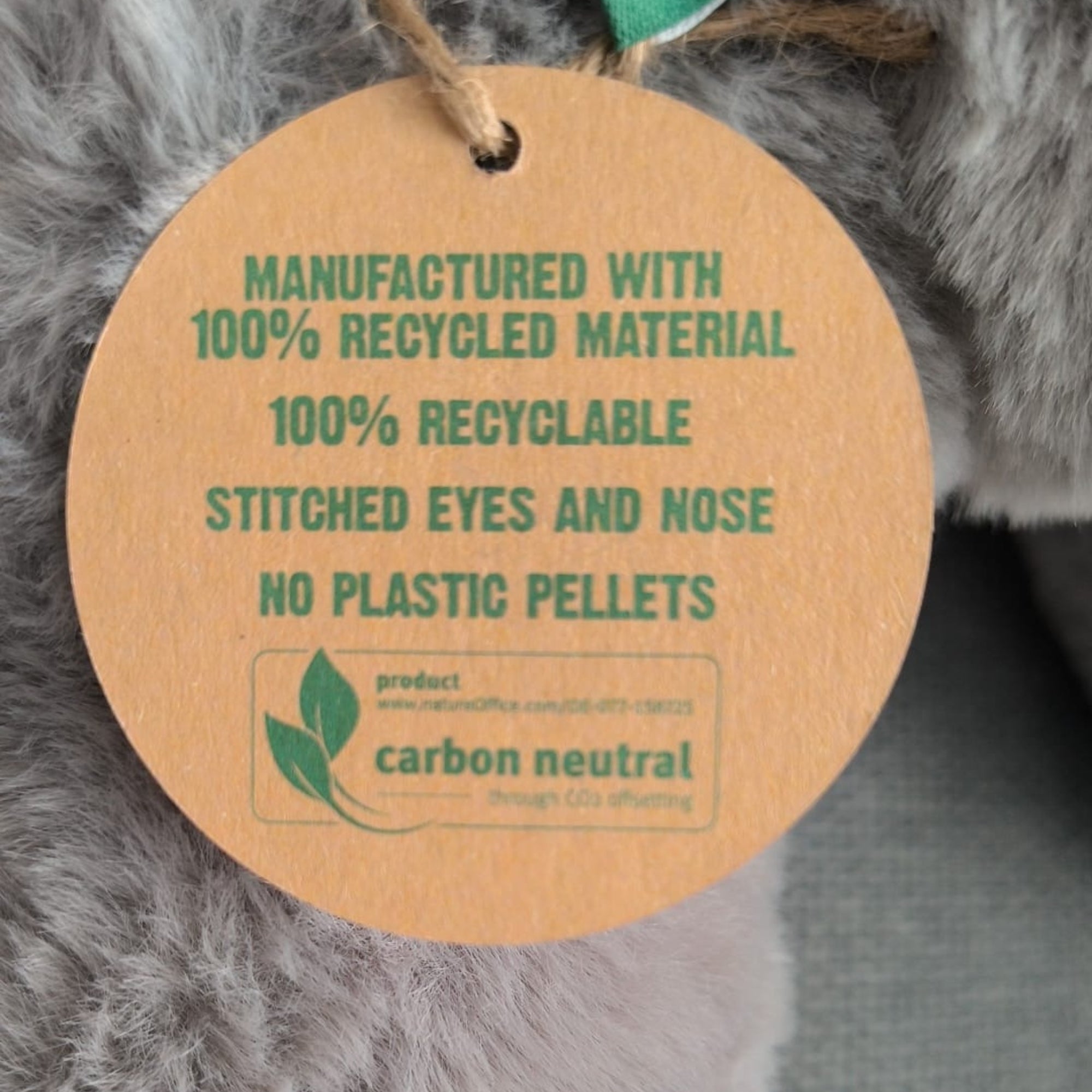 Olifant - Manufactured With 100% Recycled Material - Stitche Eyes and Nose - No Plastic Pellets