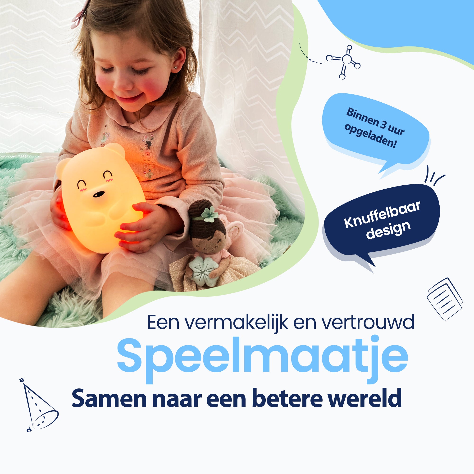 Een vermakelijk en vertrouwd speelmaatje - Samen naar een betere wereld - Binnen 3 uur opgeladen! - Knuffelbaar design